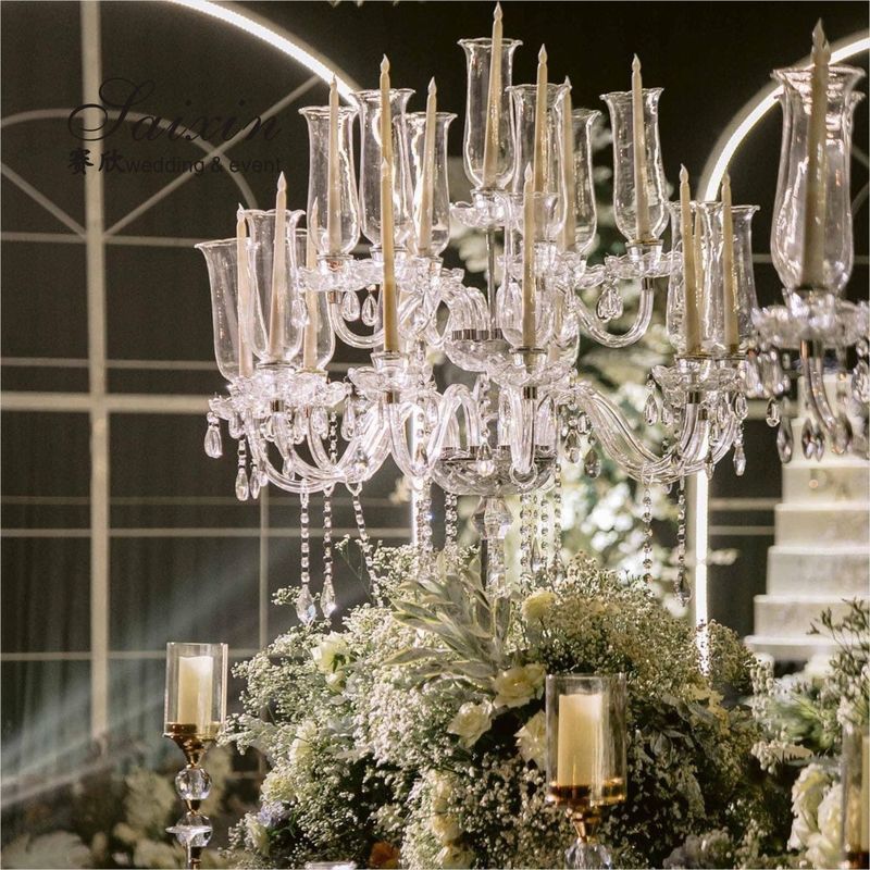 16 Arms Crystal Glass Candelabra Floor Lamp Clear Crystal Flower Candle Holder
