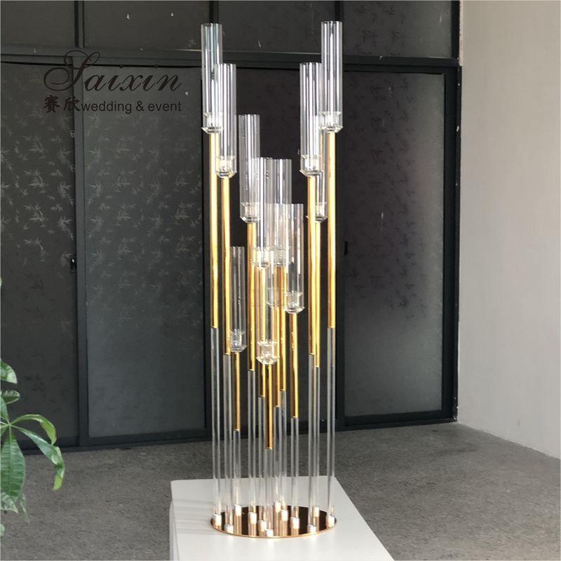New Design Crystal Candelabra 12 Arms Tall Wedding Decoration Gold Wedding Centerpiece Candelabra