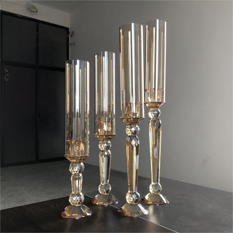 Gold Crystal Candle Holder Set Candlestick A Set Of 4 Pieces Champagne 55cm