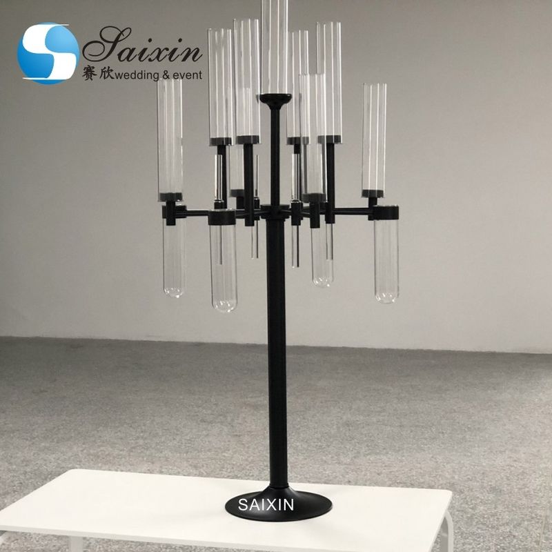 Modern  Silver Gold Black Metal And Crystal Candelabra Glass Candle Holder 90CM