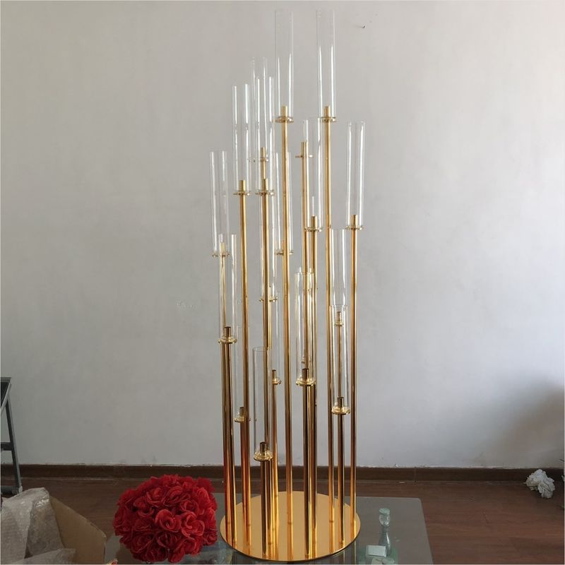 20 Holder Gold Modern Crystal Candlesticks Large Wedding Event Table Decoration