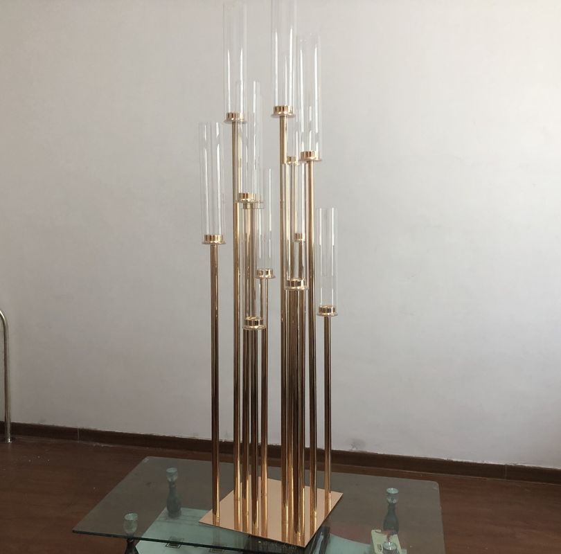 Factory wholesale gold metal candles holder for wedding table top centerpiece