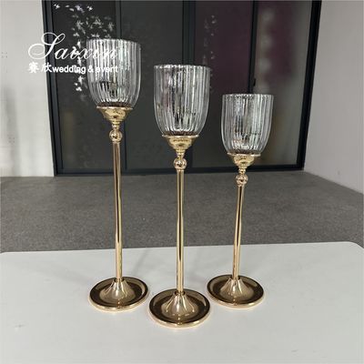 Fabriek Custom 3 Pcs Set Goud Basis Zilveren Brillen Kaarsstuk Voor Huwelijks Centrum